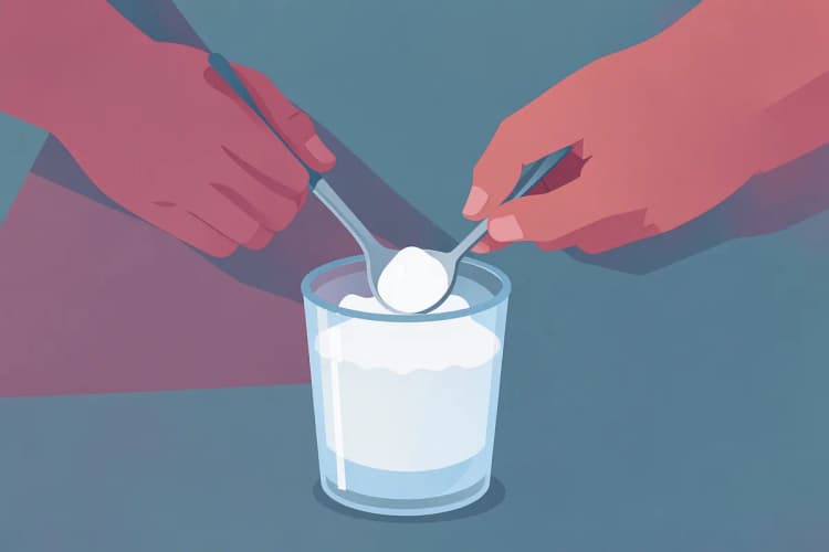Una persona mezclando creatina monohidratada en polvo con agua en un vaso.