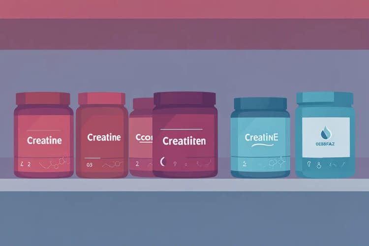 Una selección de diferentes marcas y tipos de creatina monohidratada en envases.