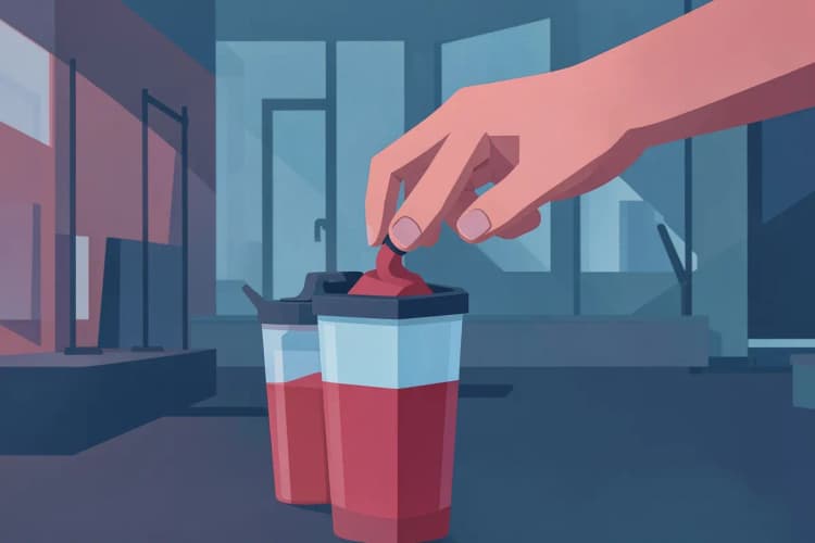Una persona preparando un batido de proteínas con creatina monohidratada antes de entrenar.