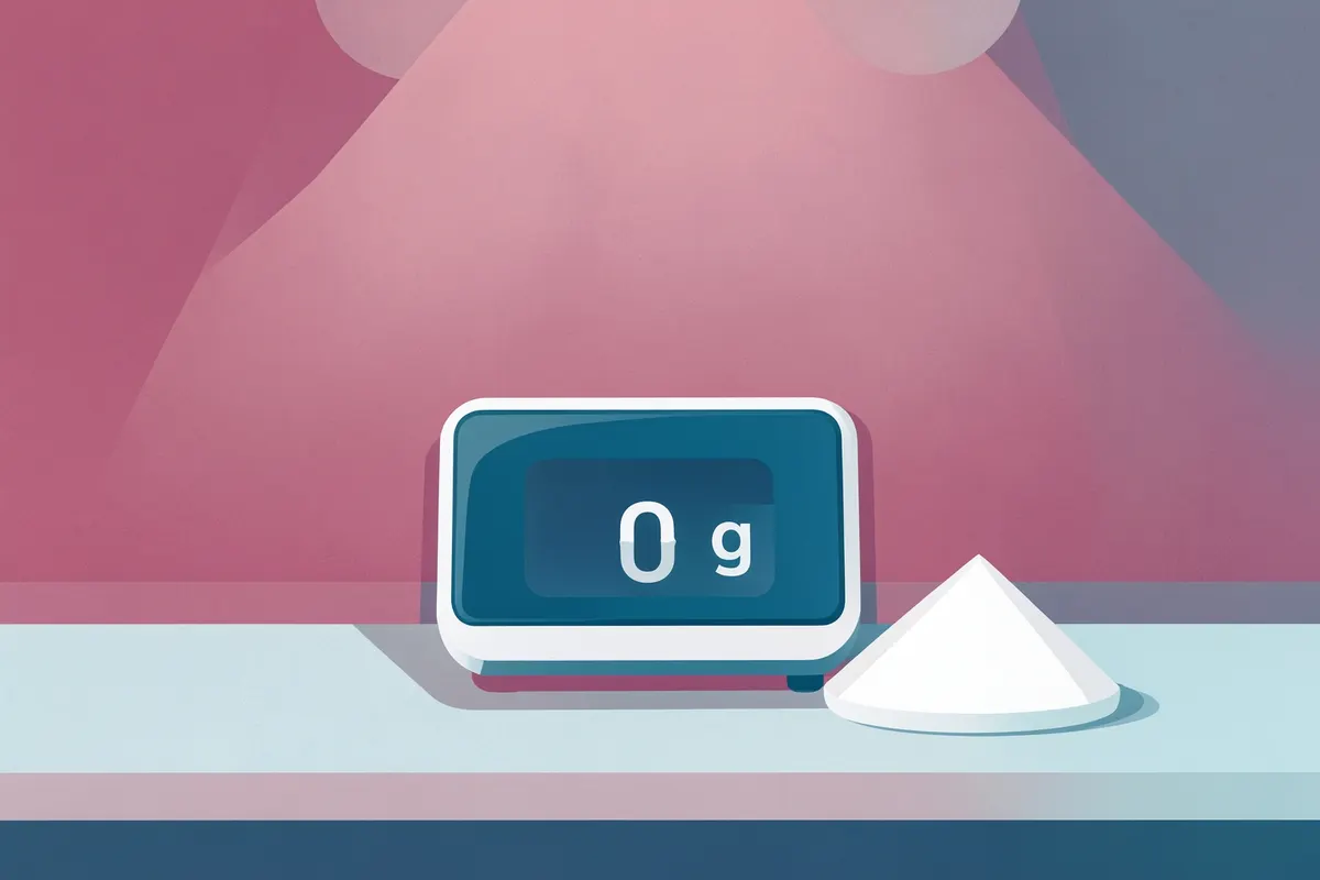 Una balanza de cocina mostrando "0" gramos, representando la medición precisa.