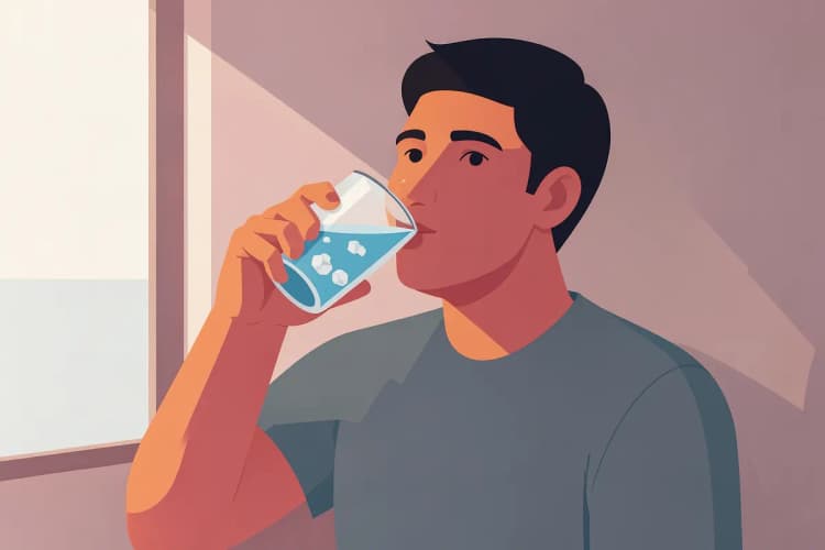 Una persona tomando un vaso de agua con creatina, simbolizando la hidratación diaria.