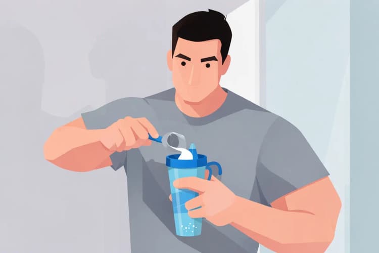 homem misturando creatina em pó em um shaker com água