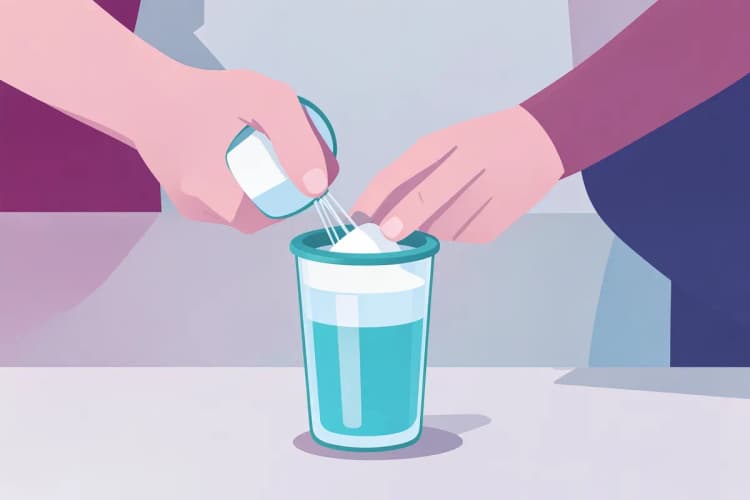 Persona preparando un batido de creatina en una cocina.
