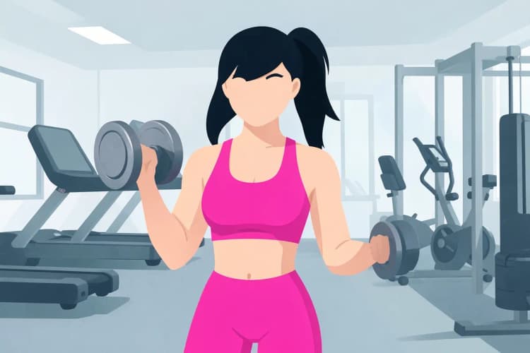 Mujer haciendo ejercicio con pesas en un gimnasio.