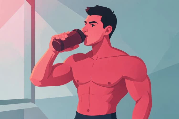 Um homem musculoso bebendo um shake de proteína após o treino