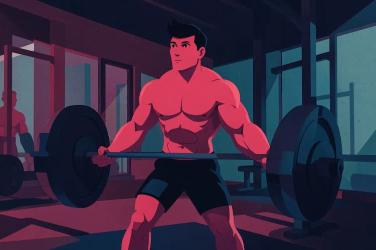 Um homem musculoso levantando pesos em uma academia
