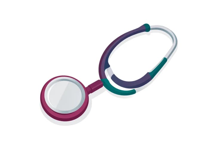 Um estetoscópio sobre um fundo branco, simbolizando saúde cardiovascular.